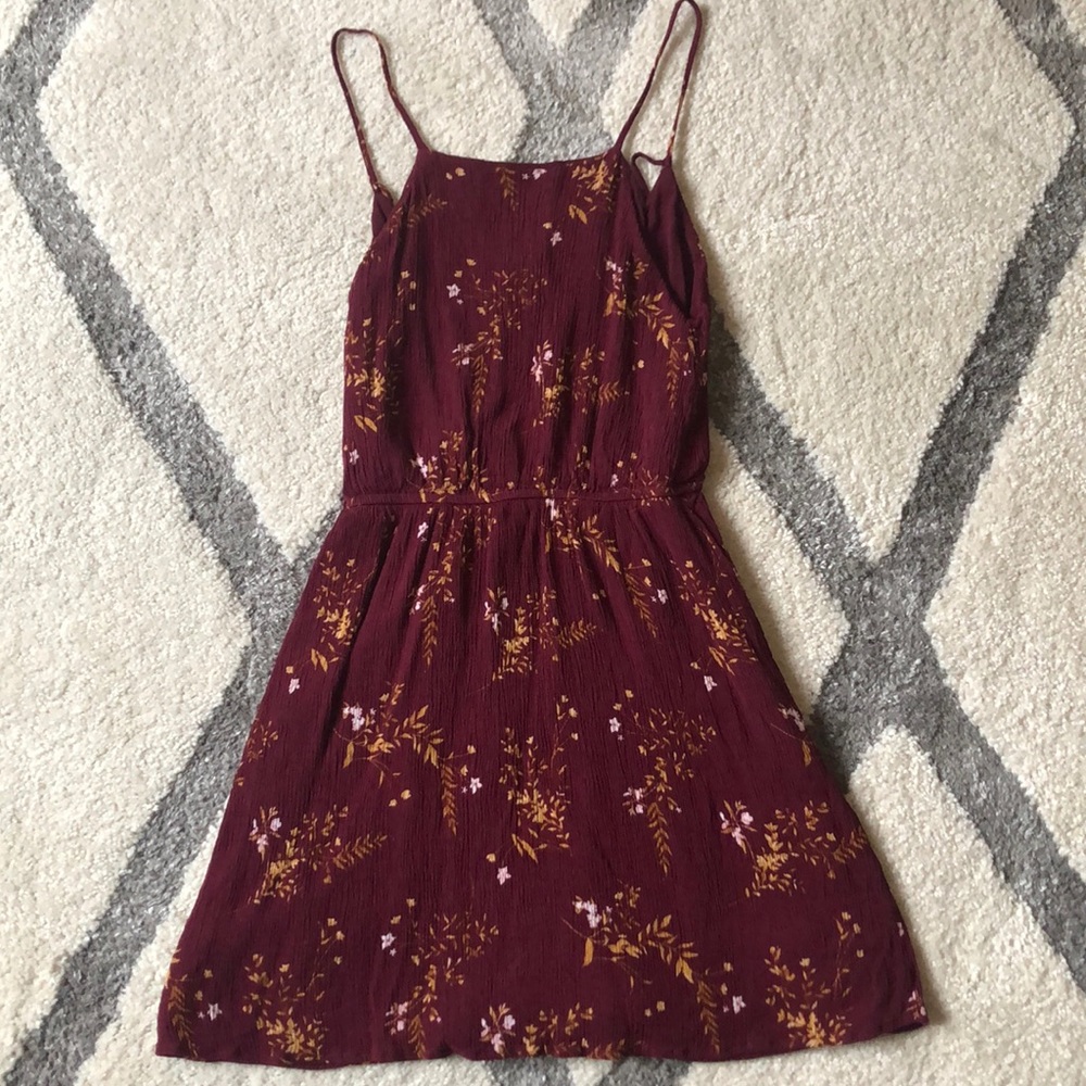 Burgundy floral strap dress